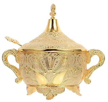 Cabilock Salztopf Salzdose Zuckerdose Gewürzbox Metall Gewürzdose Vintage Vorratsdose mit Deckel Gewürzbehälter Gewürzgläser Würze Box für Tee Esstisch Goldene Schale Mit Deckel