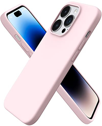 ORNARTO Cover per iPhone 14 Pro Silicone,Antiurto,Rosa Creta | Silicone Liquido Premium,Protezione Completa,Morbida al tatto,Custodia per Telefono con Fodera in Microfibra Antigraffio