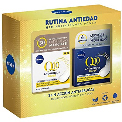 NIVEA Pack Rutina Antiedad Q10 Antiarrugas Power 4 semanas, set de cremas reafirmantes, caja de regalo con crema de día con FP30 (1 x 50 ml) y crema de noche (1 x 50 ml)