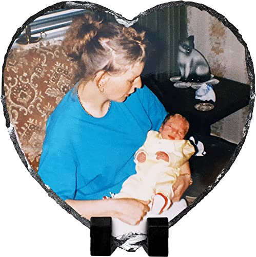 Personalised Heart Rock Slate Photo Slate with Stand – 20cm Decorative Stone Plaque – Unique Gift for Birthdays, Anniversaries, Memorials & Home Decor