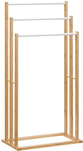 HOMCOM Toallero de Pie de Bambú con 3 Barras Toallero Independiente de 3 Niveles para Baño Lavadero 48x25,8x94 cm Natural