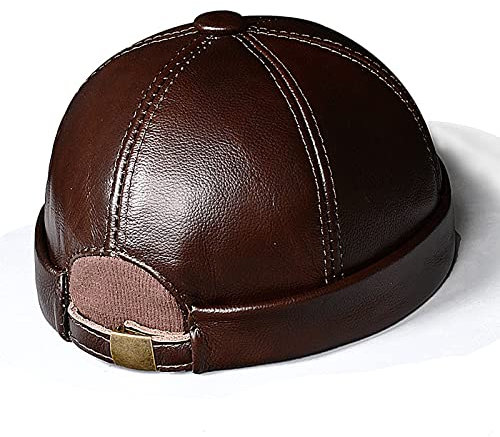 JIARY Mütze Herren,fliegermütze Outdoor-Lederhut für Herren mit Winddichter Russisch braune Lederkappe,Warme Baseballmütze aus Rindsleder,einstellbar,Dark Brown,XXL
