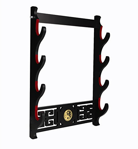 Dfdvye Soporte para espada Katana, soporte de pared de 4 niveles, con icono Tai Chi, en terciopelo, acolchado, para exhibir espadas samurái, bastones, espadas láser, Wakizashi