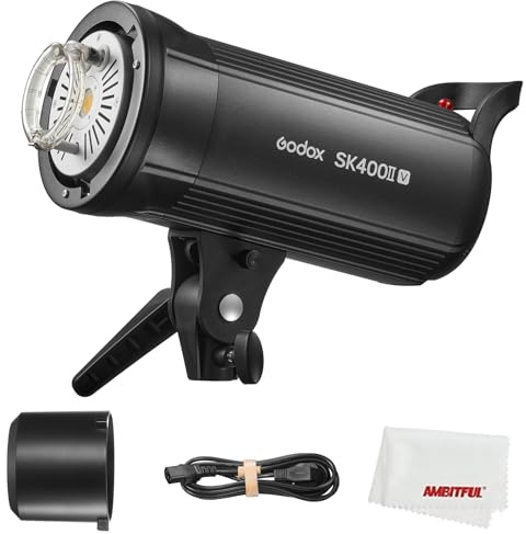 Godox SK400II-V SK400II V 400Ws 5700±200K Strobe Light,Built-in 2.4G Wireless X System,Clear LCD Panel, with LED Modeling Lamp for Bowens Mount Photo Studio… (SK400IIV)