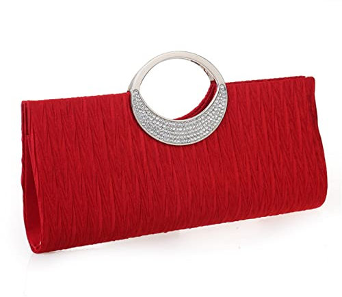 CROSSBABY Elegante Clutch-Geldbörse für Damen, Strass, plissiert, Hochzeit, Clutch, Handtasche, formelle Abendtasche, Party, Rot/Ausflug, einfarbig (Getaway Solids), Medium