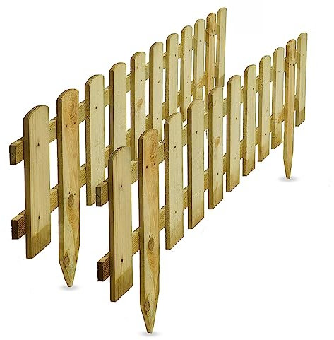 rightclick Pack of 2 Wooden Picket Fence Panels - Decorative Outdoor Patio Lawn Pathway Backyard Wood Fence Panels - Weather Resistant Wooden Garden Edging Fence Panel