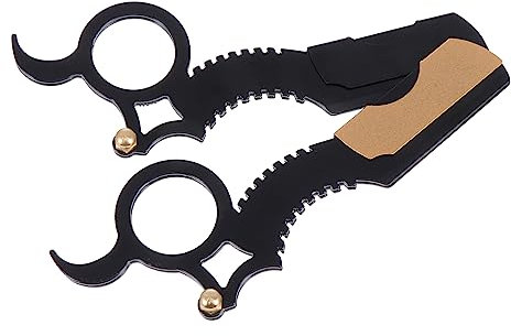 FRCOLOR 2 Stück Vintage Herren Bartrasierer aus Edelstahl Manuell Hautschonend Multifunktional für Friseure und Bartpflege mit Praktischem Ringgriff in Schwarz und Gold Zufällige Farbe