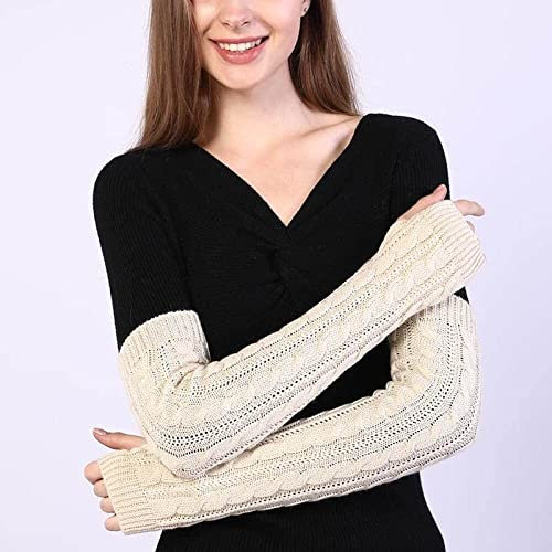 Kaschmir-Fingerlose Handschuhe, beige, Handgelenkwärmer, Daumenloch, warme halbfingerlose Handschuhe, Winter-warme Fingerlose Fäustlinge für Outdoor-Sportarten, Skifahren, Radfahren, Laufen,