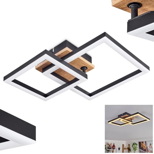 HOFSTEIN LED Deckenleuchte Bealo, moderne Deckenlampe aus Metall/Holz/Kunststoff in Schwarz/Natur/Weiß, Leuchte im skandinavischen Design, 1550 Lumen, 3000 Kelvin, 15 Watt, Schlafzimmer, Küche, Flur