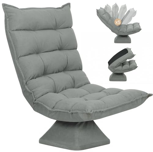 HOMCOM Bodenstuhl 360° Drehbar Bodensessel aus Mikrofasergewebe Hellgrau | Mit Verstellbarer Rückenlehne, Relaxsessel, Meditationsstuhl, Lazy Sofa, für Fernsehen, Gaming, Lesen