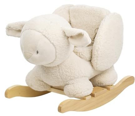 Nattou Schaukeltier aus weichem Teddy-Stoff, Schaukeltier Schaf, Inkl. Sicherheitsgurt, Fröhliches Hin- und Herschaukeln, Ca. 60 cm, Lapidou, Polyester/Holz, Beige