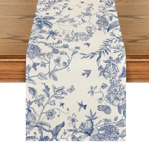 Artoid Mode Monochrome Sketch Floral Birds Spring Table Runner, Summer Kitchen Dining Table Decoration for Home Party Decor 40x140 cm