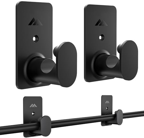 No Drill Curtain Rod Brackets Upgrade 3M Adhesive No Drilling Curtain Rod Holders Renter Friendly Curtain Rod Hooks Nail Free Suitable for Poles 5/8 Inch (2Pcs Black)