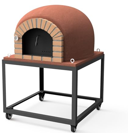MOVELAR - Holzofen für den Außenbereich, Modell STROMBOLI (Bordeaux - 100 x 100 x 157 cm) – Steinofen für Pizza, Brot & Fleischgerichte