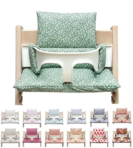 Blausberg Baby - Sitzkissen Set ABWASCHBAR kompatibel mit Stokke Tripp Trapp Hochstuhl Materialien Oek-Tex Standard Zertifiziert - Made in Germany (Grün Weiße Blätter)