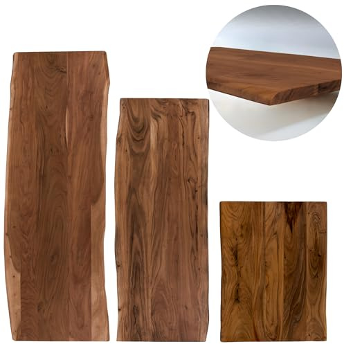 trelevo Holzplatte 60x60 cm Akazienholz massiv nussbaumfarben Baumkante