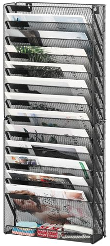 Solinxe Zeitungshalter Wand mit 14 Etagen Metall Zeitungsständer Hängeregister Wandablagefächer A4 Papier Dokumentenablage Büro Schule Ablage Organizer, Schwarz
