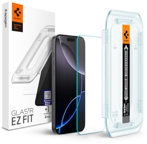 Spigen EZ Fit Anti-Reflex Schutzfolie [2 Stück] für iPhone 16 Pro | Entspiegelung, Gehärtetes Glas, inkl. Installationskit, Kristallklar, Kratzfest, Hüllenfreundlich, 9H Härte Folie