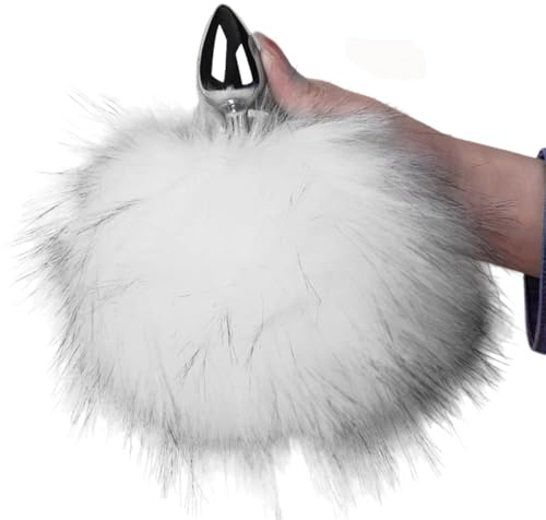 Kaninchenschwanz Analplug, Metall Analplug Edelstahl Butt plug, Fantasy Katzenschwanz Analplug Bondage Analdildo Sexy Cosplay Erotik Cosplay Anal Sexspielzeug Männer Frauen, Weiß-Grau