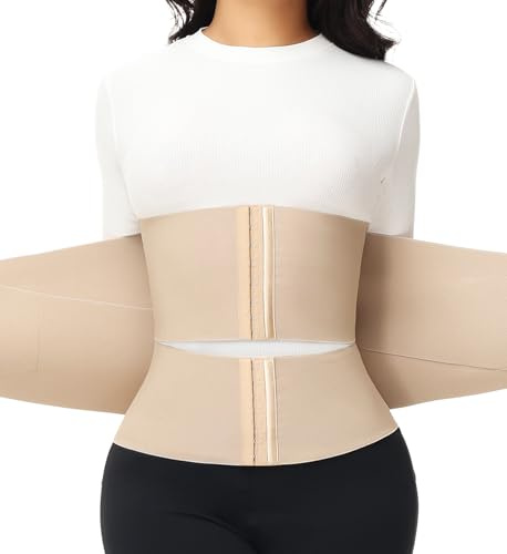 SHAPSHE Waist Trainer For Women Tummy Control Workout Waist Cincher Segmented Triple Wrap Belt Postpartum Girdle with Hooks Tan