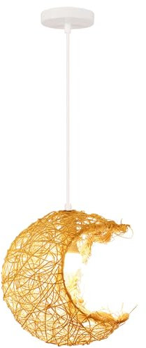 iDEGU - Lámpara de Techo Retro y Moderna de Ratán y Madera, Estilo Vintage E27 Para Habitación Infantil, Salón, Cafetería