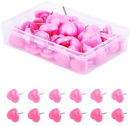 Bliceon 100 Stück rosa Herz-Reißnägel, Korktafel, Pinnwandnadeln, Pinnwandnadeln, Pinnwand, dekorative Pinnwände zum Aufhängen von Notizen in Cafés, Heimdekoration, Ornament, Büro