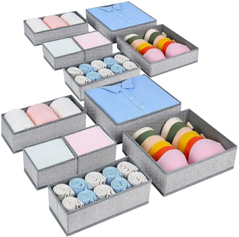 Homsorout Kleiderschrank Unterwäsche Organizer - 12er Set Pax Organizer | Schubladen Organizer, Faltbare Aufbewahrungsbox Stoff Aufbewahrung, für kommode, Socken, BHs, Babykleidung, Textur Grau