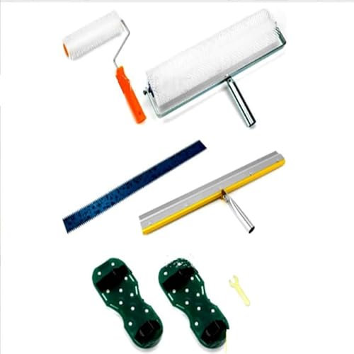 VKE Bodenbeschichtung Entlüftungsroller Set, Entlüftungswalze 11 mm, Nagelschuhe 30 mm, Edelstahl Stehrakel und Teleskopstange 162 cm (mit Farbrolle und Spachtel)