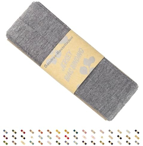 Sandras-Bastelladen Jersey Schrägband/Einfassband elastisch & gefalzt 3m x 20mm - 100% Viskose Grau Meliert