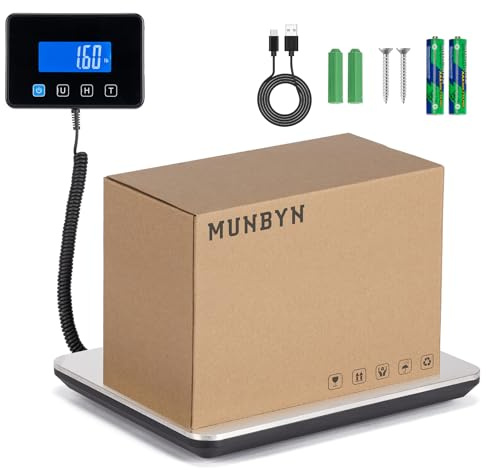 MUNBYN Paketwaage Versand Tischwaage Max 200kg Postal scale Briefwaagen Netz & Batteriebetrieb möglich 1,5 V x 2 AAA Elektrische Waage Professionelle Paketwaage mit LCD Display Tara-Funktion