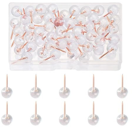 LSDLOUYAQNG Brettstifte 50 Stück Push-Pins, Kork-Pinnwand, Reißzwecken, Reißzwecken, Flower Star Gear, Flachkopf-Reißzwecke for Büro, Bulletin Board(Ball Rose Gold Studs,Box 9.5x6.3x1.4cm)