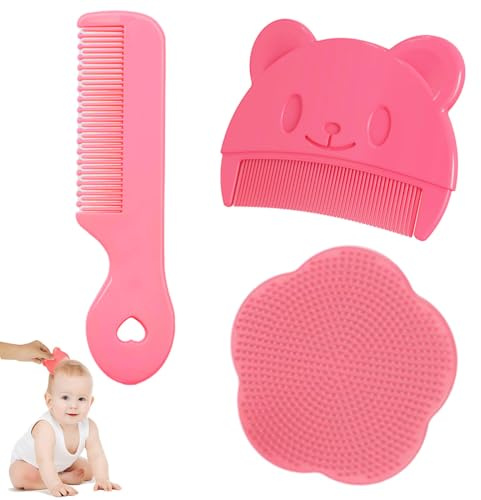 3er-Pack Babybürste für Milchschorf Entfernen - Sanfter Milchschorf Kamm für Neugeborene - Effektives Kopfgneis Entfernen Baby - Ergonomischer Baby Kamm und Badebürste Set