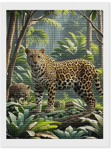 RTFGHJS Dschungel-Diamant-Malset mit Tier-Leopardenmuster, DIY-Leinwand-Kunst-Dekor mit Bohrstift, Tablett und Wachs, wasserfest, funkelnde Wandkunst, für Heimdekoration, Geburtstage, Weihnachten