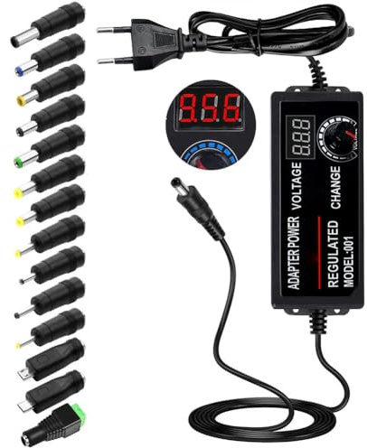 Einstellbares Netzteil 3V-24V Universal Netzteiladapter 3A 72W | Verstellbarer Netzadapter 100V-240V AC to DC, LED Spannungsanzeige, 5,5x2,5mm 14 Tipps, Für Haushaltselektronik, 3000mA Max