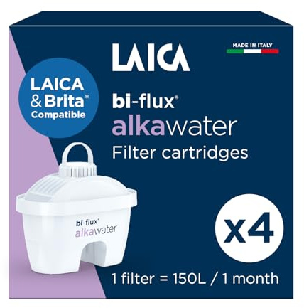 LAICA bi-Flux alkawater Filter Cartridges, Fits Brita Jugs, 4 Pack