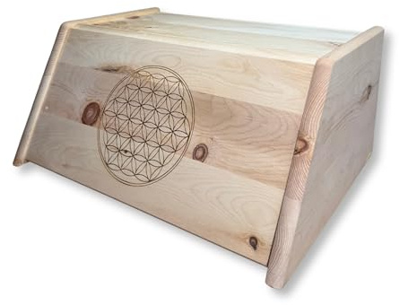 Generisch Zirbenbrotdose | Brotbehälter aus Zirbe | Brotaufbewahrungsbox aus Holz | Brotkasten aus Zirbenholz mit Gravur (Blume des Lebens)