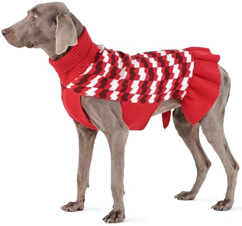OUOBOB Hundepullover, Pulloverkleid mit Loch für die Leine für Hündinnen, warmer Pullover mit Rollkragen, festlicher Strickpullover für Herbst, Winter, Herbst, Rot, 3XL
