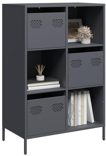 Modernes Sideboard, Metall Kommode mit 3 Schubladen und 3 Fächern, Flurschrank Wohnzimmerschrank Beistellschrank für Schlafzimmer Wohnzimmer, Anthrazit 68x39x103,5 cm Stahl