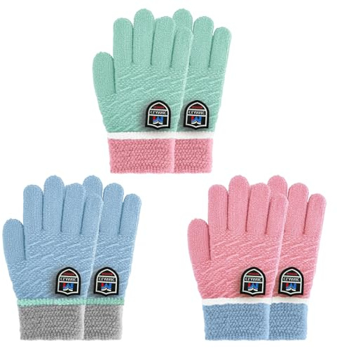 Migliore Wear Winter Kinder Handschuhe, 3 Paar Vollfinger Handschuhe für Jungen und Mädchen, Warme Strickhandschuhe Stretch für 4-10 Jahre