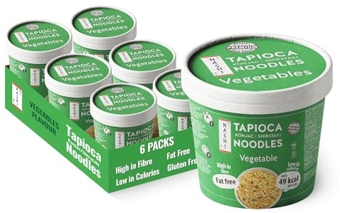 Nashi Tapioca Konjac Shirataki Pot Noodles Vegetable Flavour (6×150g) – Low Calorie 49 kcal Instant Cup Noodles, High Fibre & Fat Free, Suitable Gluten-Free Diets | Ready to Eat Meal