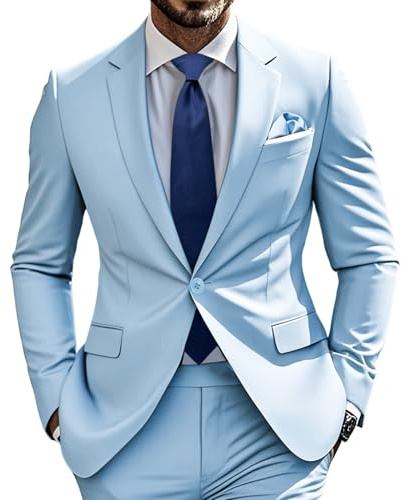 i · FineLong Costume Homme Formel 2pièces, Costume de cérémonie à Un Bouton, Bureaux d'affaires，Coupe ajustée, pour Mariage ou Bal de Promo