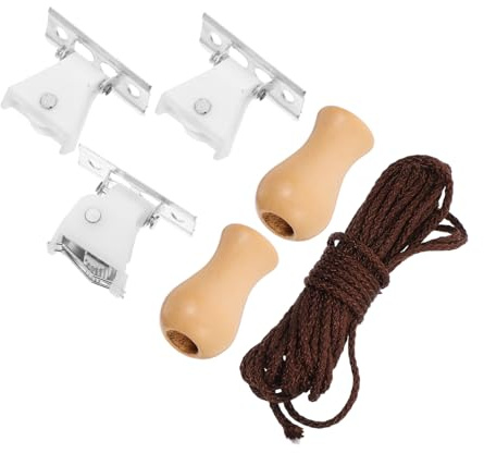 STOBAZA Roller Shade Accessories Bamboo Rope 3 Meter Wooden Weight Sturdy Curtain Rope Replacement Fittings for Roller Blind Installation and Repair Set