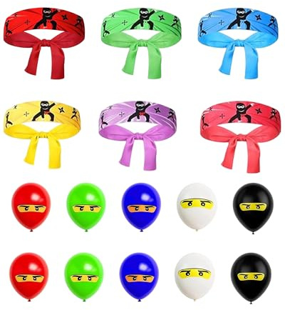 Fonyiunce 16 st ninja pannband för barn, ninjas festfavoriter, ninja-festtillbehör, ninja-pannband för festgåvor Karate Halloween jul, tillbehör till ninja-festen