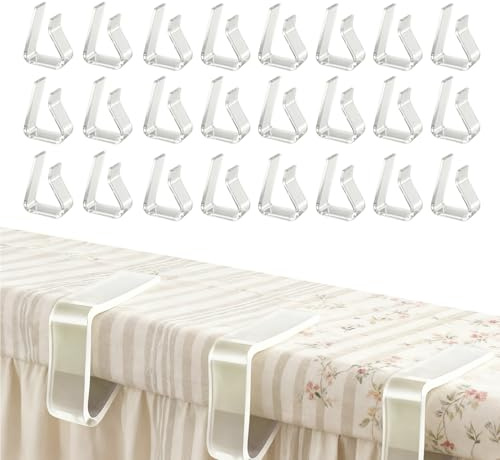 Aphohome 24 Clear Plastic Tablecloth Clips L for Thick Tables, Windproof Table Cover Holder Clamps, Durable Table Cloth Clips for Outdoor Picnic Camping Party Wedding, Fit Tables 1.38-2.17 in Thick
