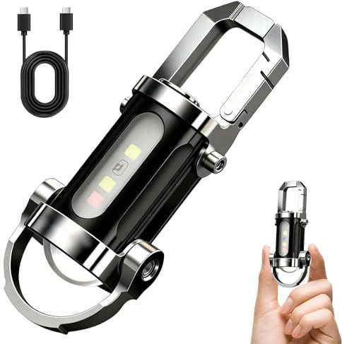Aluminum Alloy Mini Keychain Flashlight - 500LM Super Bright, Multi-function Waterproof LED Rechargeable Flashlight with 7 Light Modes, for Emergency Power Outdoor Hiking Camping Night Working
