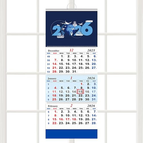 Calendrier mural 2026 – 33 x 83,5 cm, planificateur trimestriel, design suspendu vertical, pages en papier mat, organisateur pour agenda | calendrier familial pour le bureau à domicile pour le salon