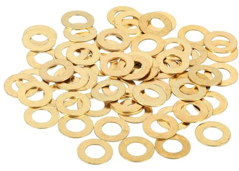QUARKZMAN 110Pcs Rondelle Métal Plate Laiton, Kit Assortiment Rondelles Écrasables Cuivre M5, 5mm Alésage, 10mm OD, 0.5mm Épaisseur Pour Boulons Vis Réparation, Construction