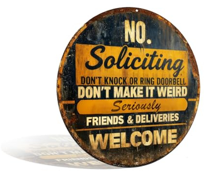 No Soliciting Metal Vintage Aluminum Sign - 8x12 Inch Retro Wall Decor for Living Room, Bedroom, Cafe, Humorous Home Door Art with Rustic Design (25225)