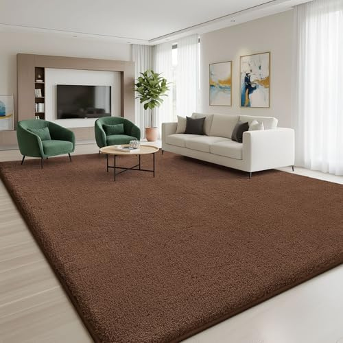 Homaxy Modern vardagsrumsmatta, 120 x 160 cm, mjuk och fluffig undersida, tvättbar matta med kort lugg, halkfri undersida, för hall, sovrum, brun