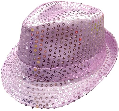AWAVM Glitzer Hut Kinder Paillettenhut Schwarz Gold Rot Silber – Disco Jazz Hip Pop Partyhut für Kostüm Kinder, Karneval Fasching Halloween Mottoparty Kopfbedeckung Kostümzubehör Unisex (Violett)